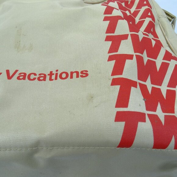 Vintage‎ TWA Airline Beige Getaway Vacation Carry On Messenger Tote Bag - Picture 11 of 13